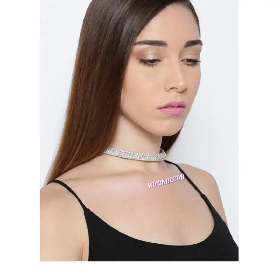Ethnic Triple Layer Necklace For Girls  Women (3 Layer Necklace-Silver)